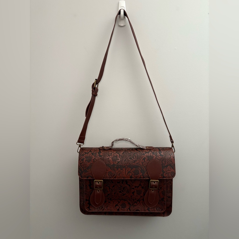 Sunder Floral Debossed Mini Satchel – Brown PU, Gothic Romantic Vibes - Picture 3 of 6